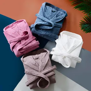 Cotton hooded bathrobes in multiple colors, soft and absorbent sleepwear set for hotel or home use.