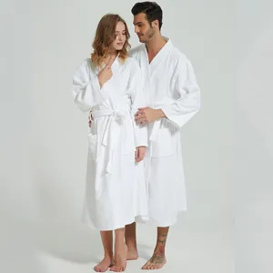 Accappatoio di coppia in puro cotone per uomo e donna, stile kimono spugna assorbente.