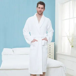 White cotton Terry bathrobe for hotel and home use, long absorbent sleepwear for men and women.