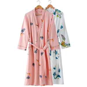Algodón bata pareja verano larga ropa de dormir floral impresa kimono suave cómodo