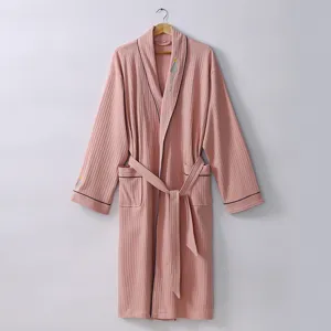 Nuovo accappatoio in cotone rosa lungo per uomo e donna stile hotel abbigliamento da notte