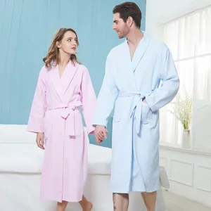 Pure cotton waffle couple bathrobe, soft long sleepwear for men and women, hotel robes.