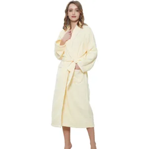 Long cotton hotel bathrobe for men and women, absorbent towel fabric bath robe for spa home.