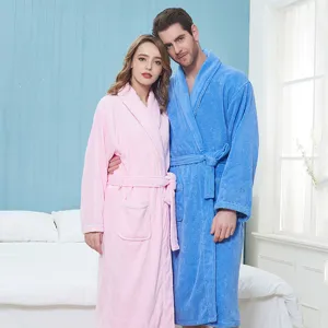 Couple cotton bathrobe soft absorbent plush sleepwear long loungewear cozy homewear robes