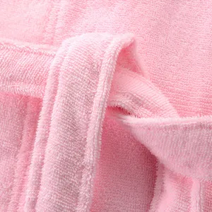 Pink cotton terry bathrobe waist belt detail soft absorbent hotel sleepwear comfortable loungewear