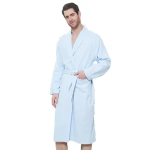 Men's Light Blue Cotton Waffle Weave Bathrobe Adult Spa Hotel Bathrobe Comfortable Sleepwear