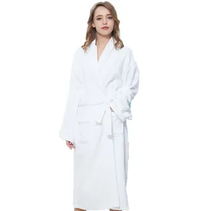 Classic white cotton terry cloth bathrobe for adults, comfortable hotel style sleepwear for daily.