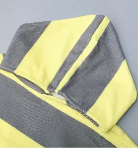 Microfiber hooded beach towel poncho in yellow and grey stripes, quick-dry adult bathrobe.