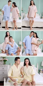 Pure cotton waffle loungewear suit for couples, comfortable casual sleepwear for home and spa.