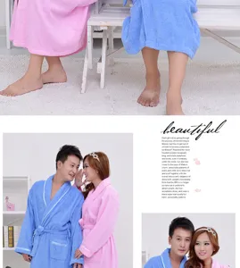 Cotton bathrobe detail view showcasing couple sleepwear, soft fabric, belt, and pockets.