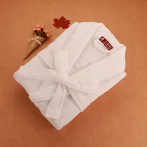 White cotton plush bathrobe hotel couple sleepwear soft towel fabric detail view