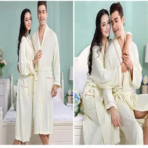 Couple waffle bathrobes made of bamboo pulp fiber, absorbent and comfortable spring sleepwear.