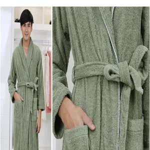 Thick cotton terry bathrobe for couples, comfortable hotel spa sleepwear with belt.