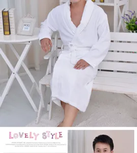 White cotton bathrobe for adults, long sleeves with belt, cozy sleepwear details.