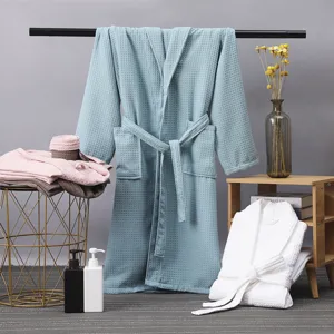 Unisex Waffle Weave Polyamide Bathrobe Thin Absorbent Shawl Collar Hotel Robe Quick Dry Spa Nightgown For Men Women Home Sleepwear