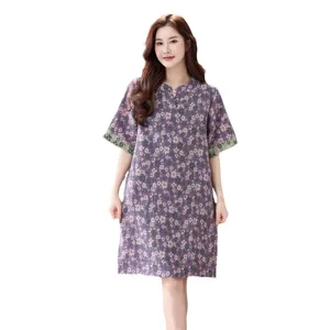 Chemise de nuit d'ete en coton a manches courtes pour femme, jolie robe de dormir imprimee.
