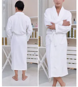 Men women white cotton bathrobe long sleepwear spa hotel robe comfortable plush loungewear.
