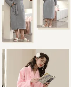 Cotton waffle couple bathrobe, thickened absorbent hotel sleepwear for men and women.