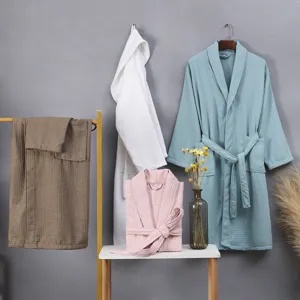 Waffle weave bathrobe couple lightweight summer sleepwear hotel bath robe loungewear