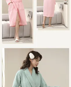 Pure cotton double-layer thickened waffle couple bathrobe for men and women winter hotel sleepwear