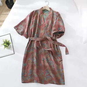 Cotton gauze bathrobe women autumn winter double layer absorbent soft kimono sleepwear robe