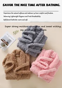 Thickened flannel bathrobe in grey, camel and pink, soft warm sleepwear for couples daily.