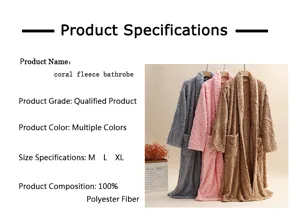 Detailed view of winter coral fleece bathrobe, thick and soft fabric for couples home wear.