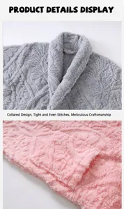 Close-up detail of the plush fleece bathrobe collar, showing tight and even stitching craftsmanship.