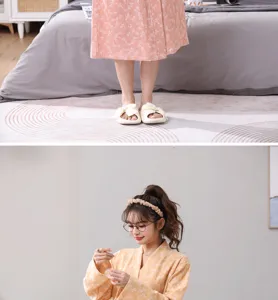 Pure cotton double gauze bathrobe for women, soft and absorbent sleepwear with cute prints.