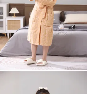 Cotton double layer gauze bathrobe, comfortable sleepwear with belt and pockets for daily home use.