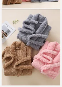 Fluffy coral fleece bathrobe for men and women, thickened warm winter sleepwear in multi colors.