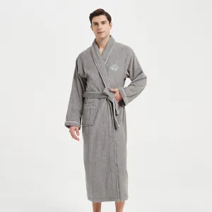 Men and women cotton adult bathrobe, long sleeve grey hotel sleepwear and bathrobe.