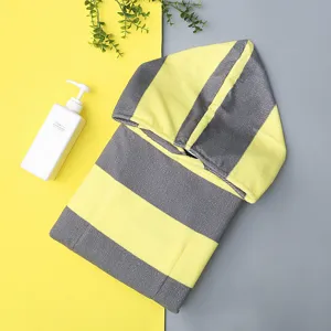 Microfiber hooded beach towel poncho for adults, quick dry striped bath robe for swimming.