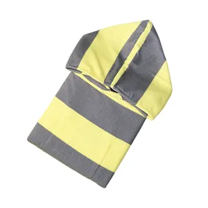 Microfiber hooded beach towel poncho for adults, yellow and grey striped absorbent bath robe.
