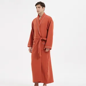 Mens long cotton bathrobe sleepwear comfortable hotel style bath robe with belt pockets