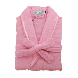 Pink cotton bathrobe for adults, plush terry sleeprobe with belt and lapel collar design.