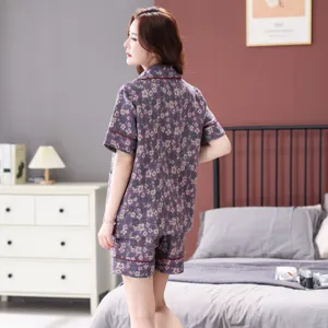 Pure cotton double-layer gauze floral pajama set short sleeve shorts summer loungewear