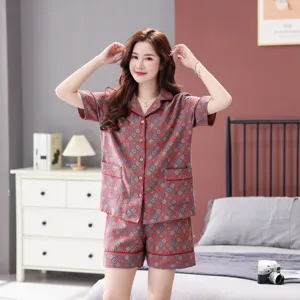 Detailed view of the cotton gauze short-sleeve pajama set in a cozy indoor bedroom setup.