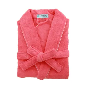 Comfortable and soft cotton towel fabric pink bathrobe for hotel and couple daily wear