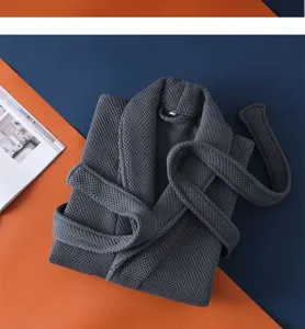 Peignoir de bain en tricot gris pour hommes et femmes, coton pur absorbant vêtements de nuit d'hôtel.