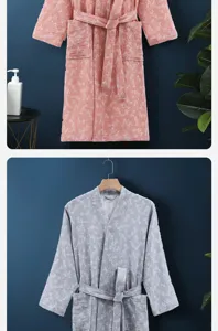 Double layer gauze cotton bathrobe detail, winter snowman and snowflake print, comfy robe.