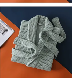 Peignoir en coton gaufre pour homme et femme, vetement de nuit hotel absorbant confortable.