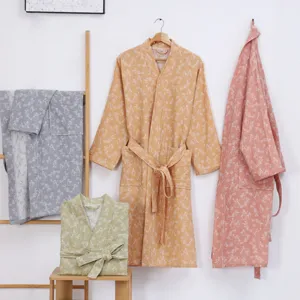 Cotton Double Layer Gauze Bathrobe Men Women Winter Snowman Print Long Sleeve Robe Couple Soft Absorbent Quick-Dry Sleepwear Loungewear