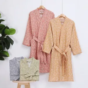Pure cotton double gauze bathrobe, soft breathable spring homewear for couples and daily comfort.