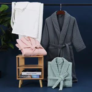 Unisex Verdickter Reine Baumwolle Waffel Bademantel Absorbierend Handtuchmaterial Winter Warme Robe Für Damen Herren Home Hotel Spa Schlafanzug