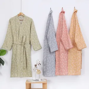 Cotton gauze bathrobes set for men and women, soft absorbent loungewear sleepwear.