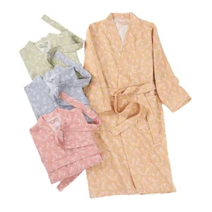 Pure cotton double layer gauze bathrobe soft comfortable absorbent sleepwear for spring and autumn