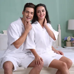 Cotton Waffle Hooded Robe For Women Men Unisex Loose Absorbent Bathrobe Comfortable Long Sleeve Home Spa Sleepwear Robe