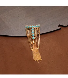 Exquisite turquoise tassel brooch with geometric T-shape for stylish suit and coat accessories.