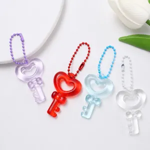 Colorful heart keychain pendant clear resin bead chain DIY craft accessories hanging ornament